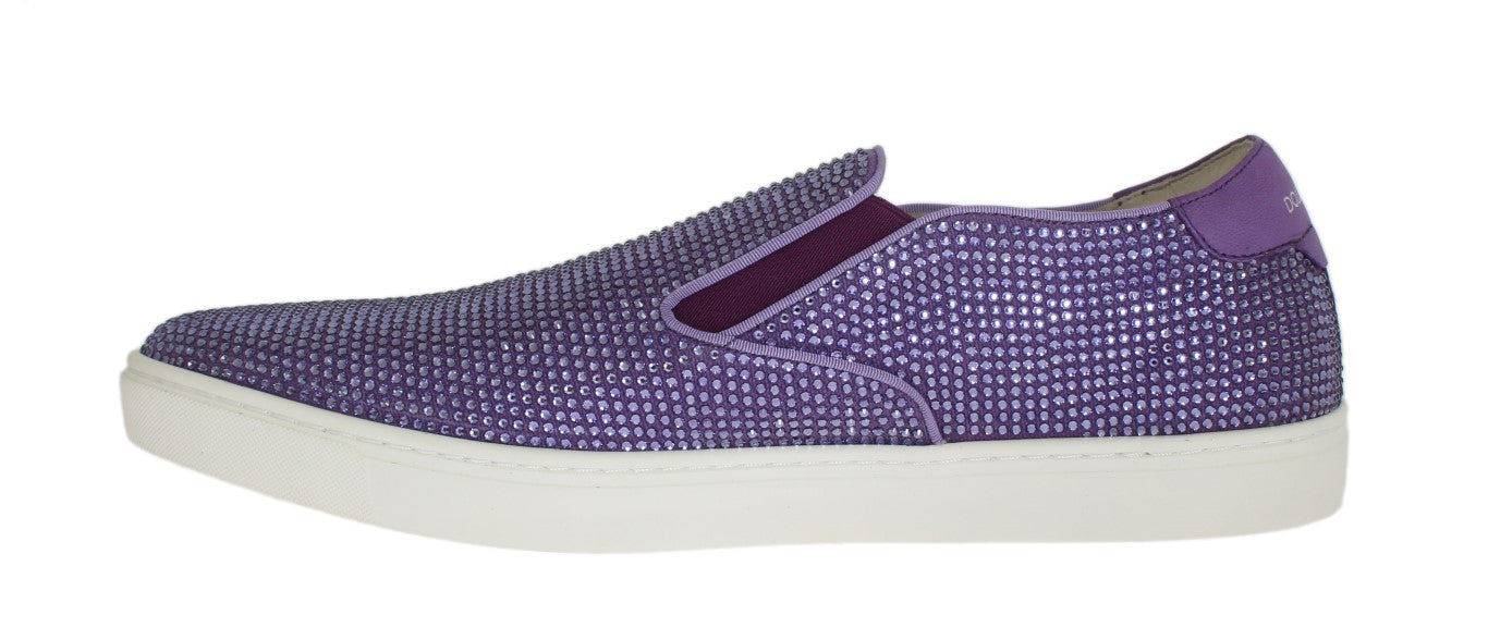 Dolce & Gabbana Lila Strass Canvas Sneakers Med Logotyp