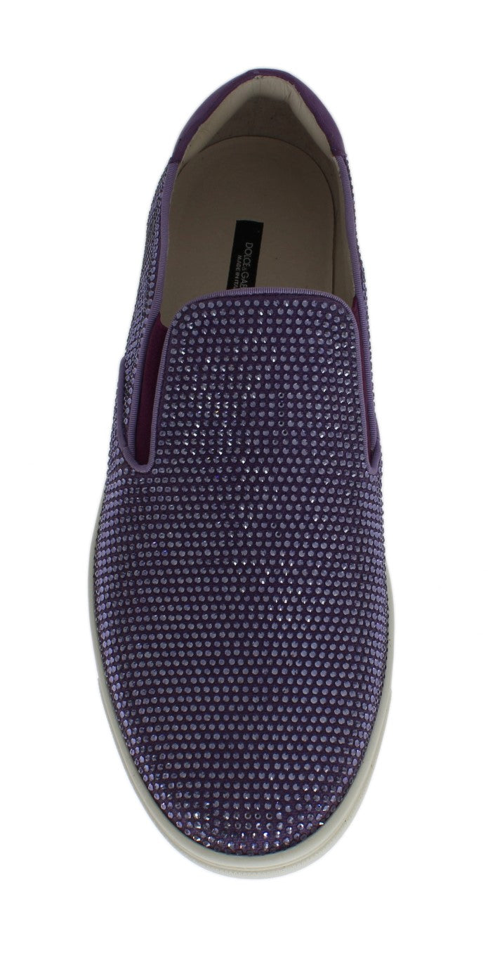 Dolce & Gabbana Lila Strass Canvas Sneakers Med Logotyp