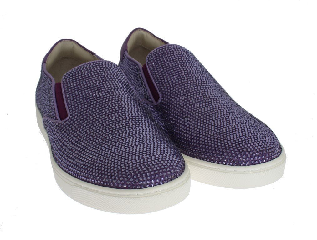 Dolce & Gabbana Lila Strass Canvas Sneakers Med Logotyp