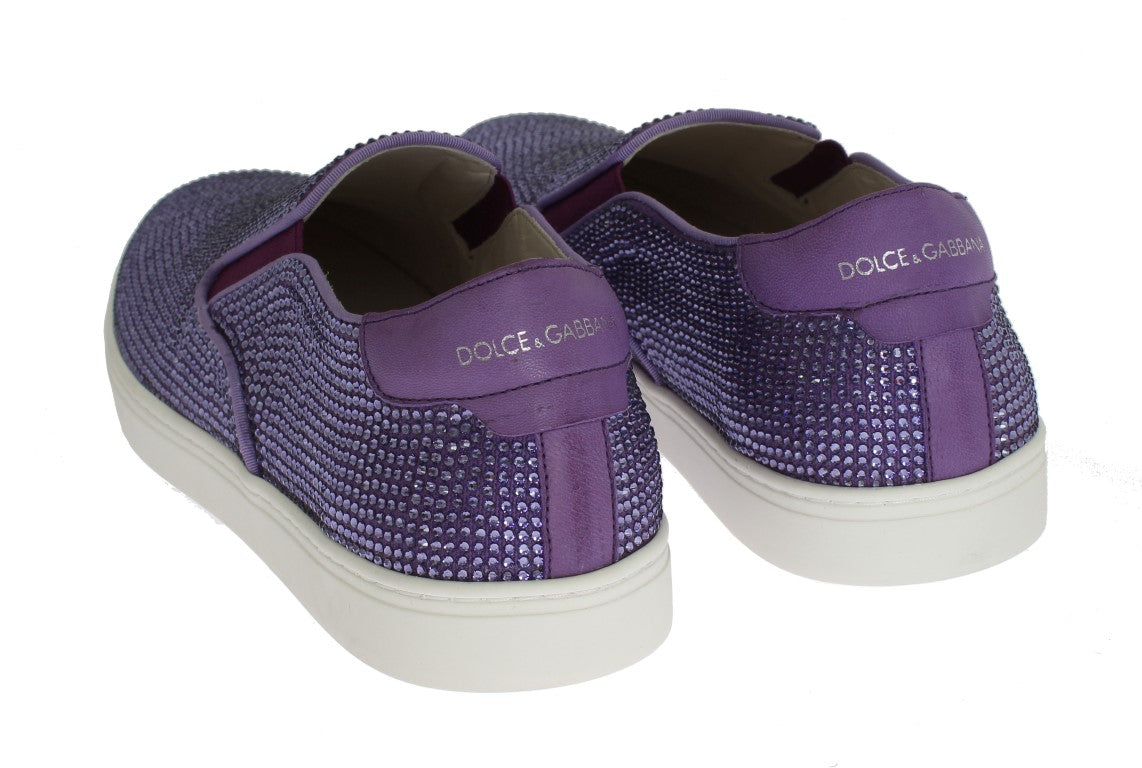 Dolce & Gabbana Lila Strass Canvas Sneakers Med Logotyp