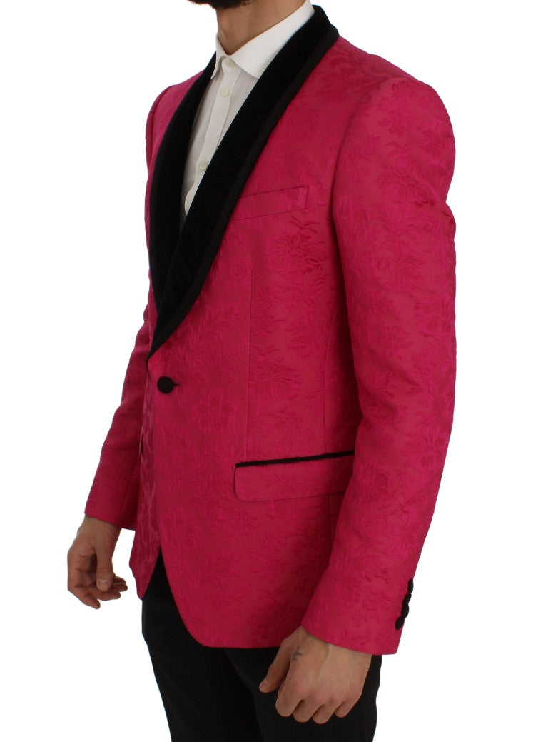 Dolce & Gabbana Rosa Blommig Brokad Slim Kavaj