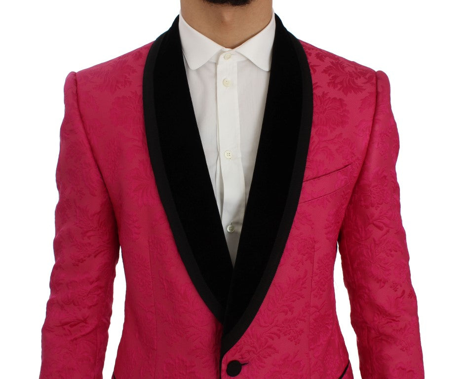 Dolce & Gabbana Rosa Blommig Brokad Slim Kavaj