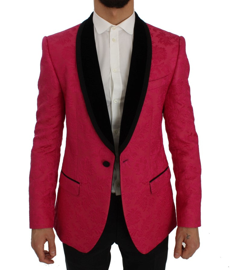 Dolce & Gabbana Rosa Blommig Brokad Slim Kavaj