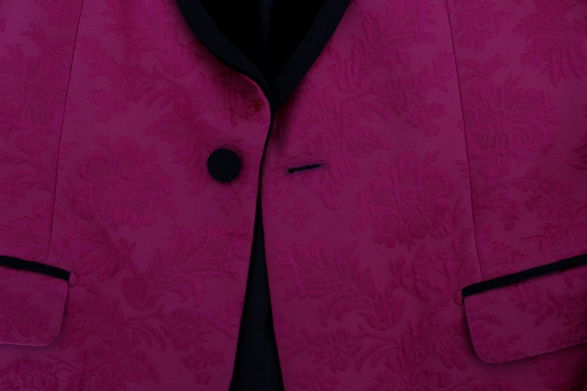Dolce & Gabbana Rosa Blommig Brokad Slim Kavaj
