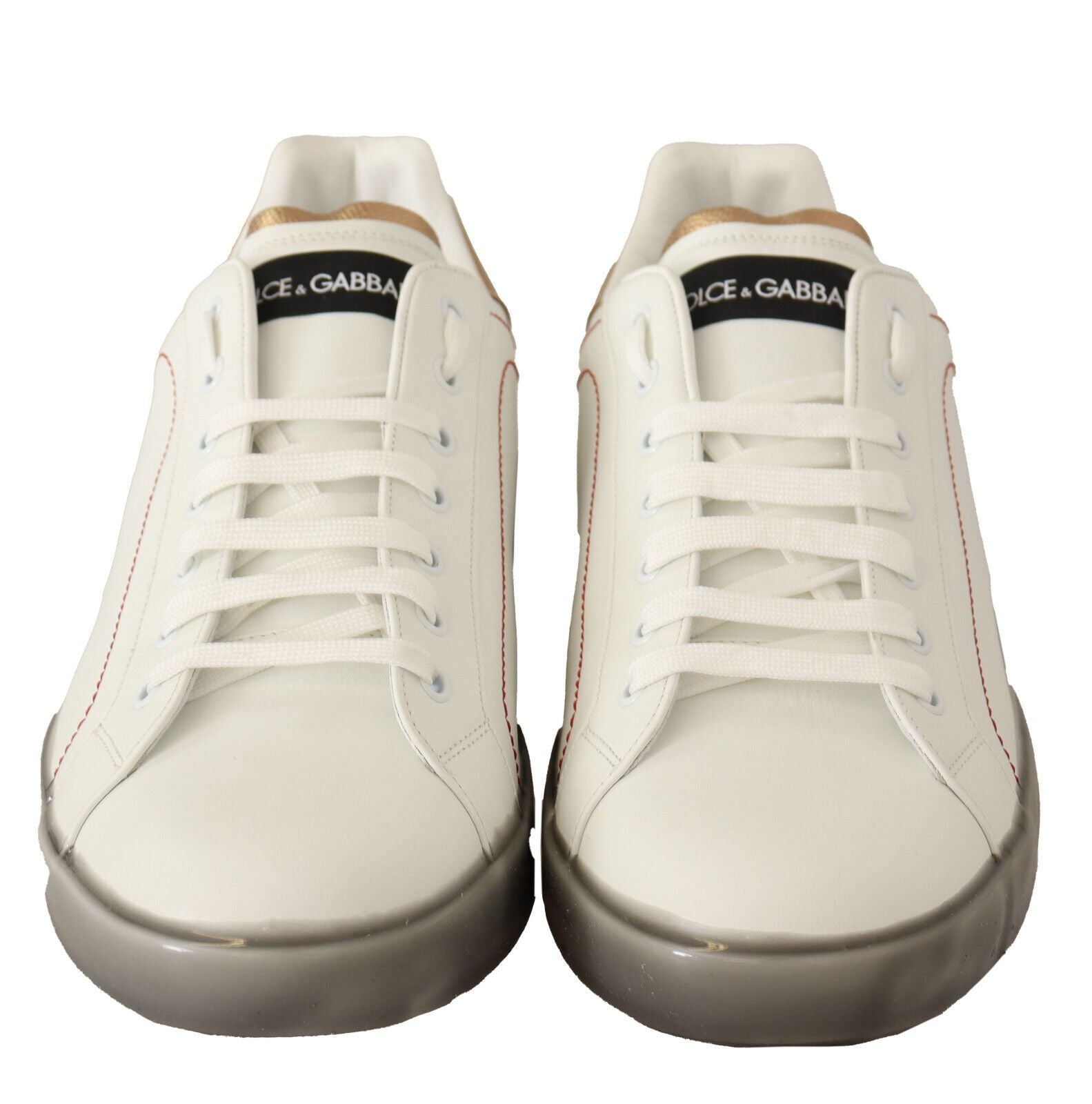 Dolce & Gabbana Vitguld Läder Låga Sneakers Casual Skor