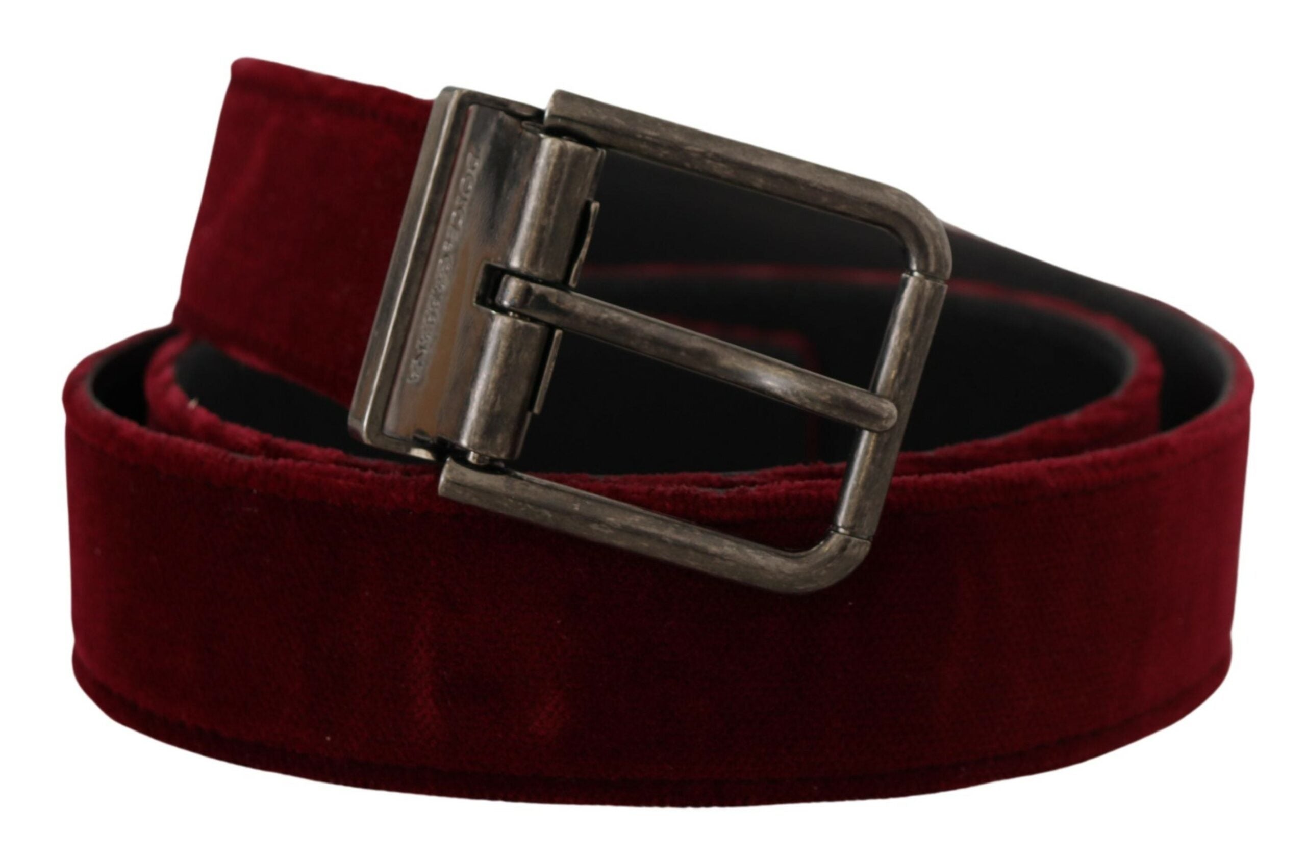 Dolce & Gabbana – Rödbrunt sammetsbälte i läder med brett vintage-spänne i metall