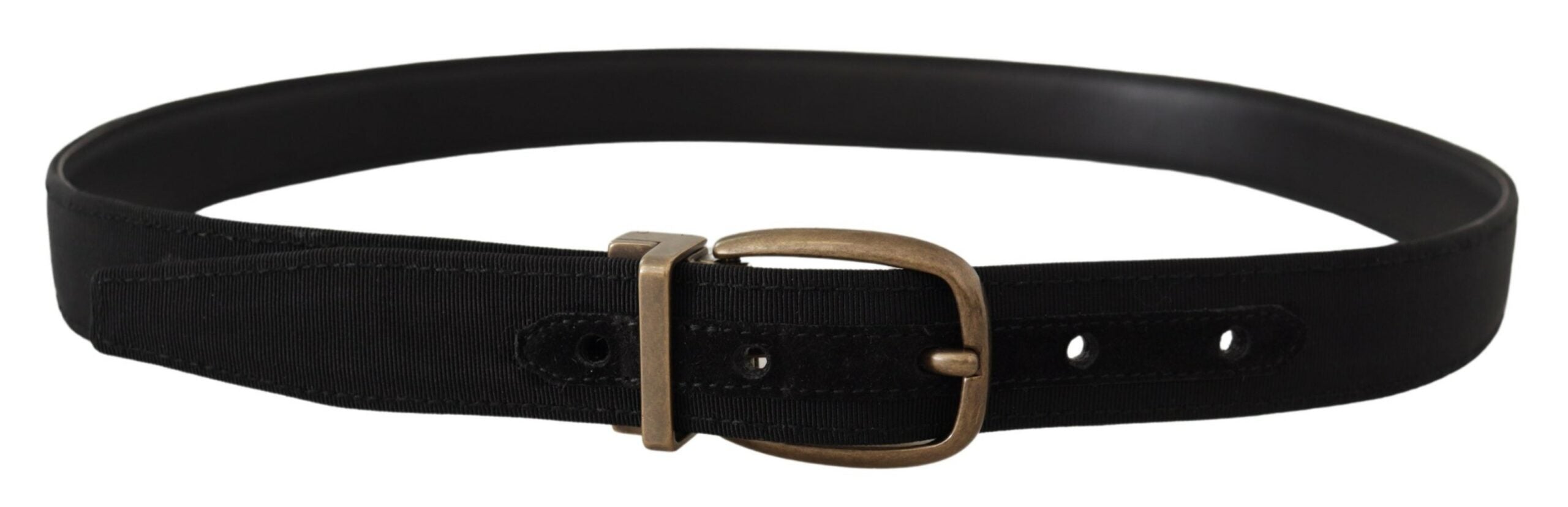Dolce & Gabbana Svart Grosgrain Läder Brons Metallbälte