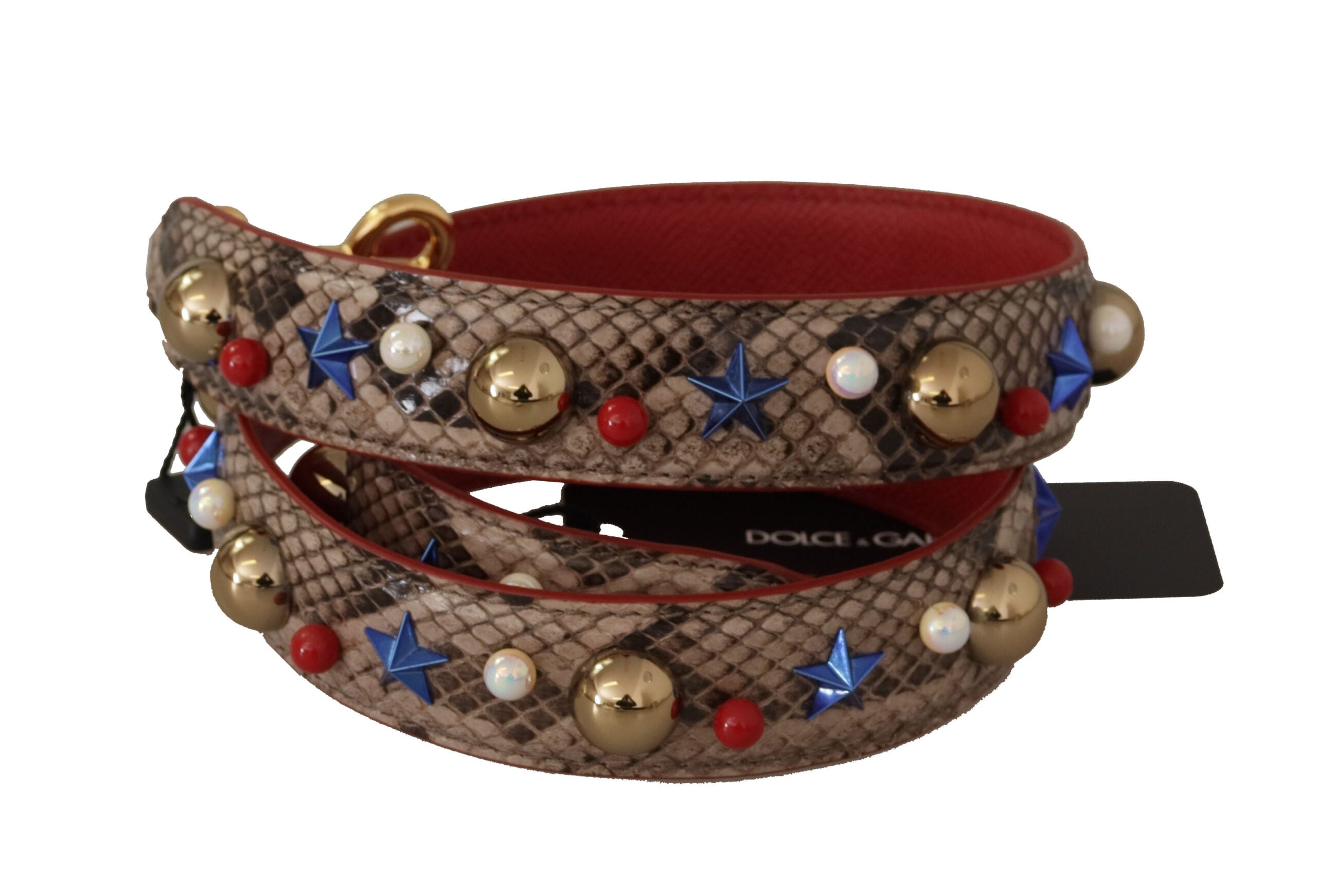 Dolce & Gabbana Brun Pyton Läder Axelrem med Nitar