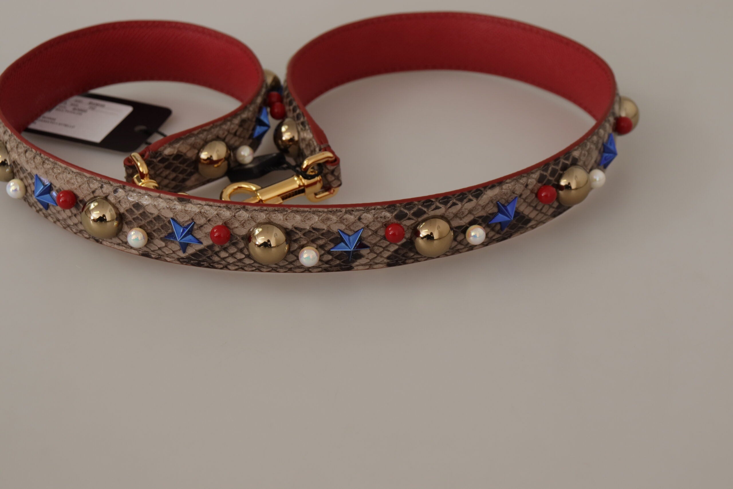Dolce & Gabbana Brun Pyton Läder Axelrem med Nitar