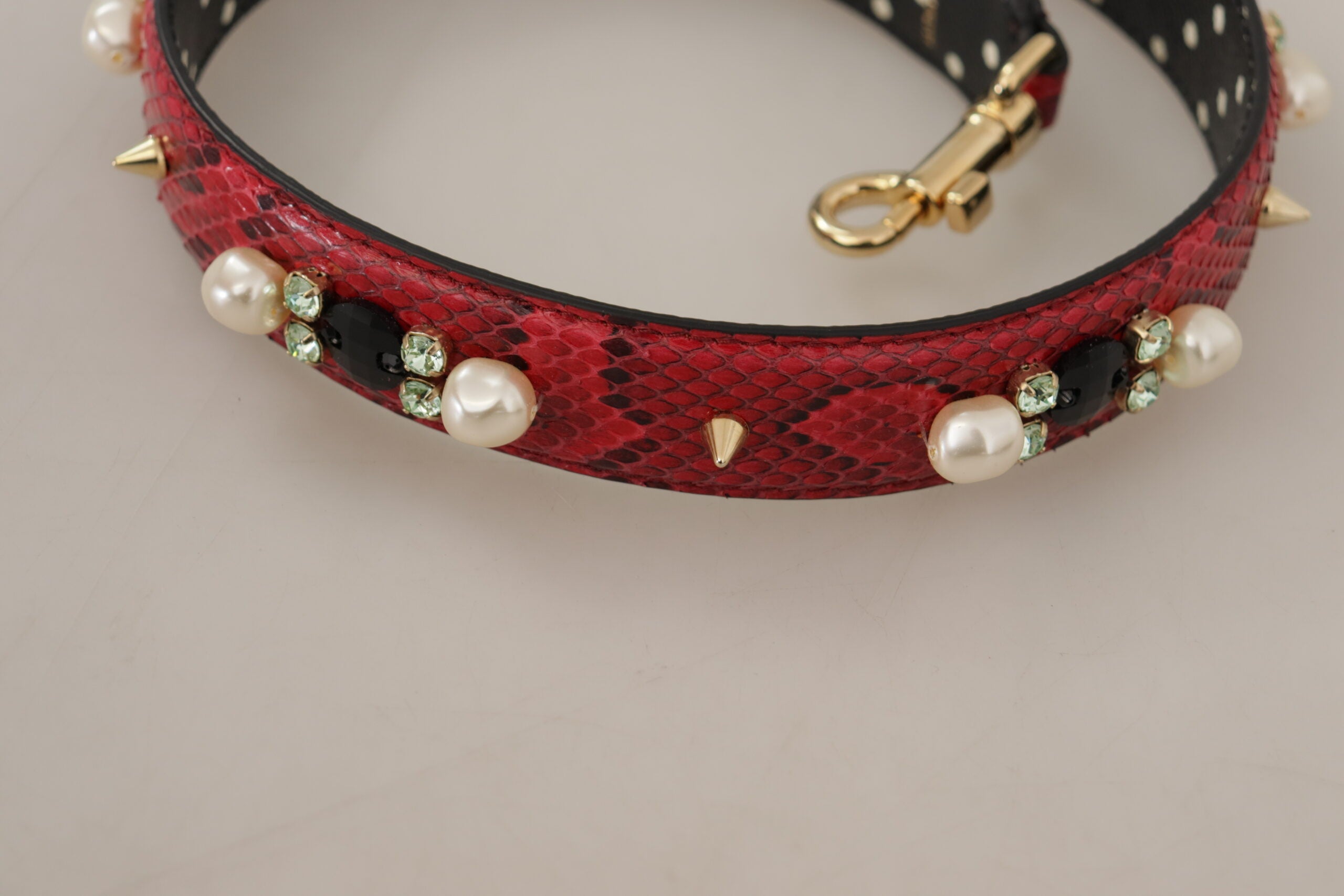 Dolce & Gabbana Röd Pyton Läderkristall Vändbar Axelrem