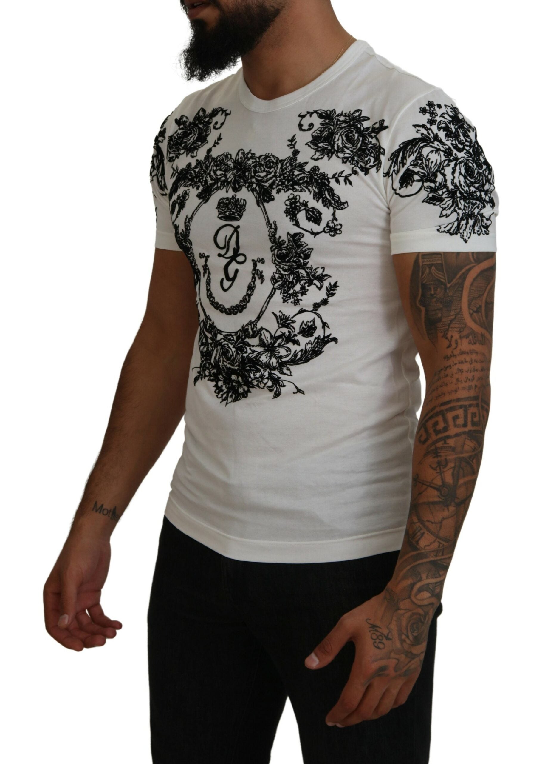 Dolce & Gabbana Vit DG Crown Floral Crewneck Herr T-shirt