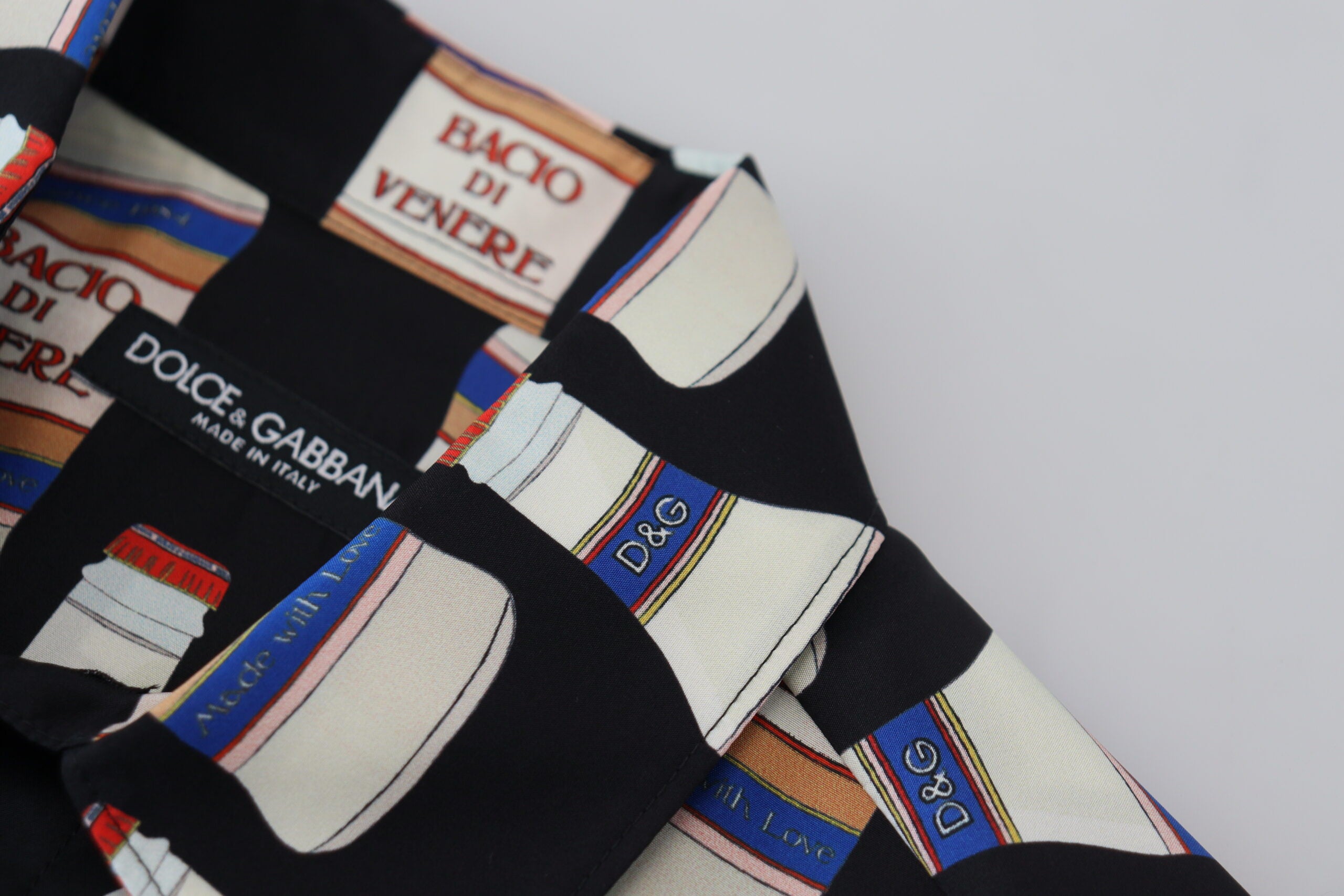 Dolce & Gabbana Svart Sidenmönstrad Krage Herrskjorta Casual