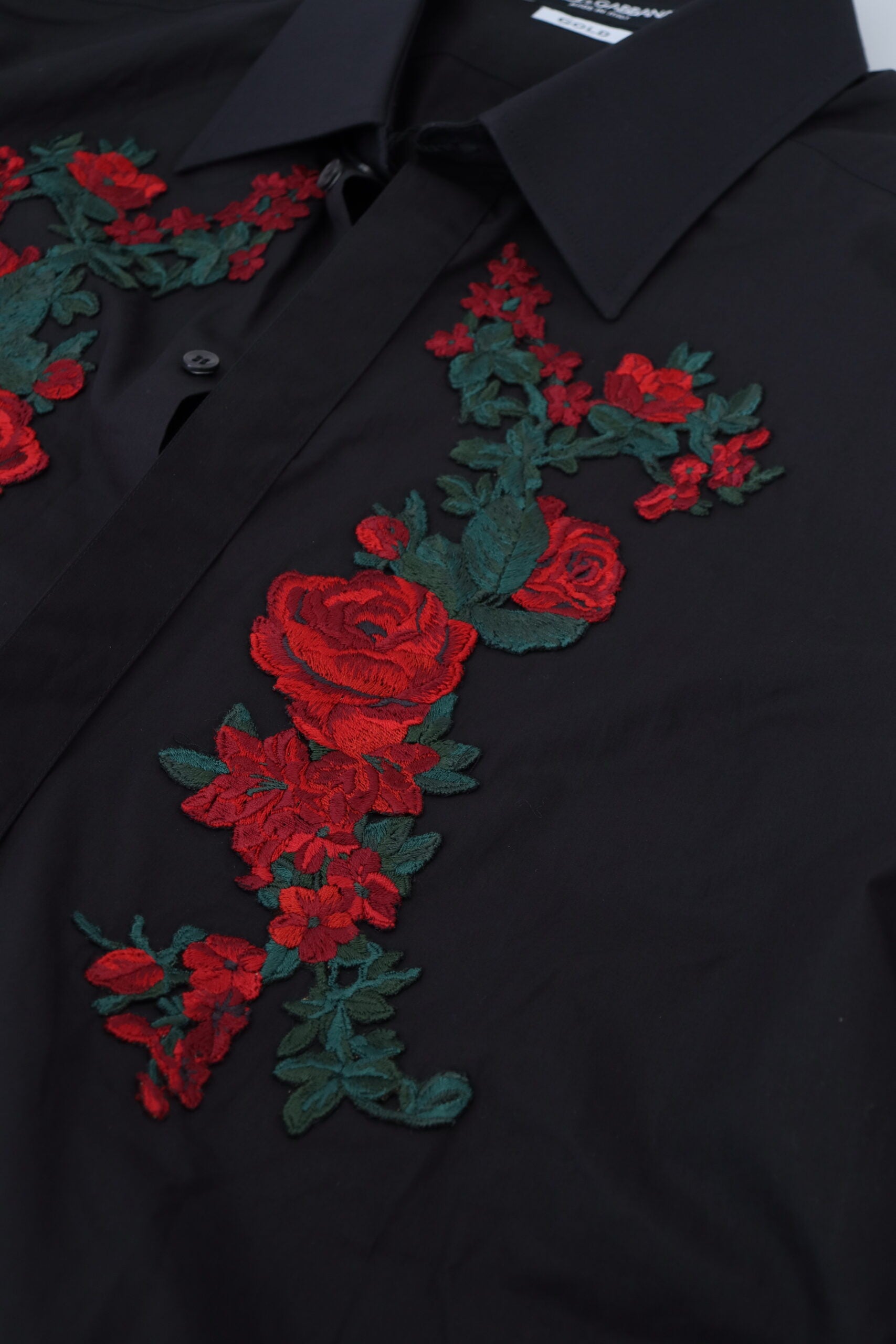 Dolce & Gabbana Svart Blommig Broderi Herr Långärmad GULD Skjorta