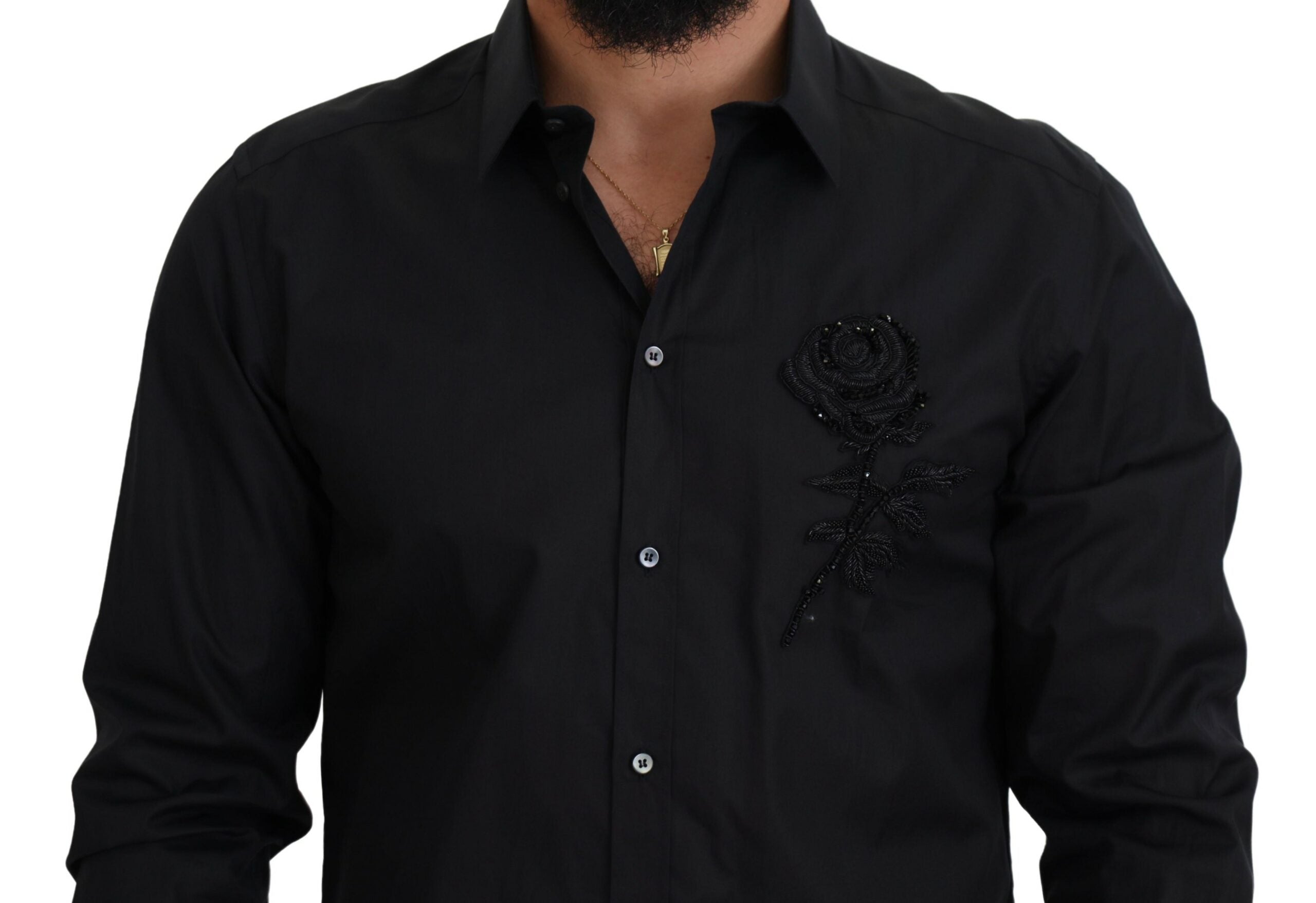 Dolce & Gabbana Black Roses Slim Fit Bomullsskjorta