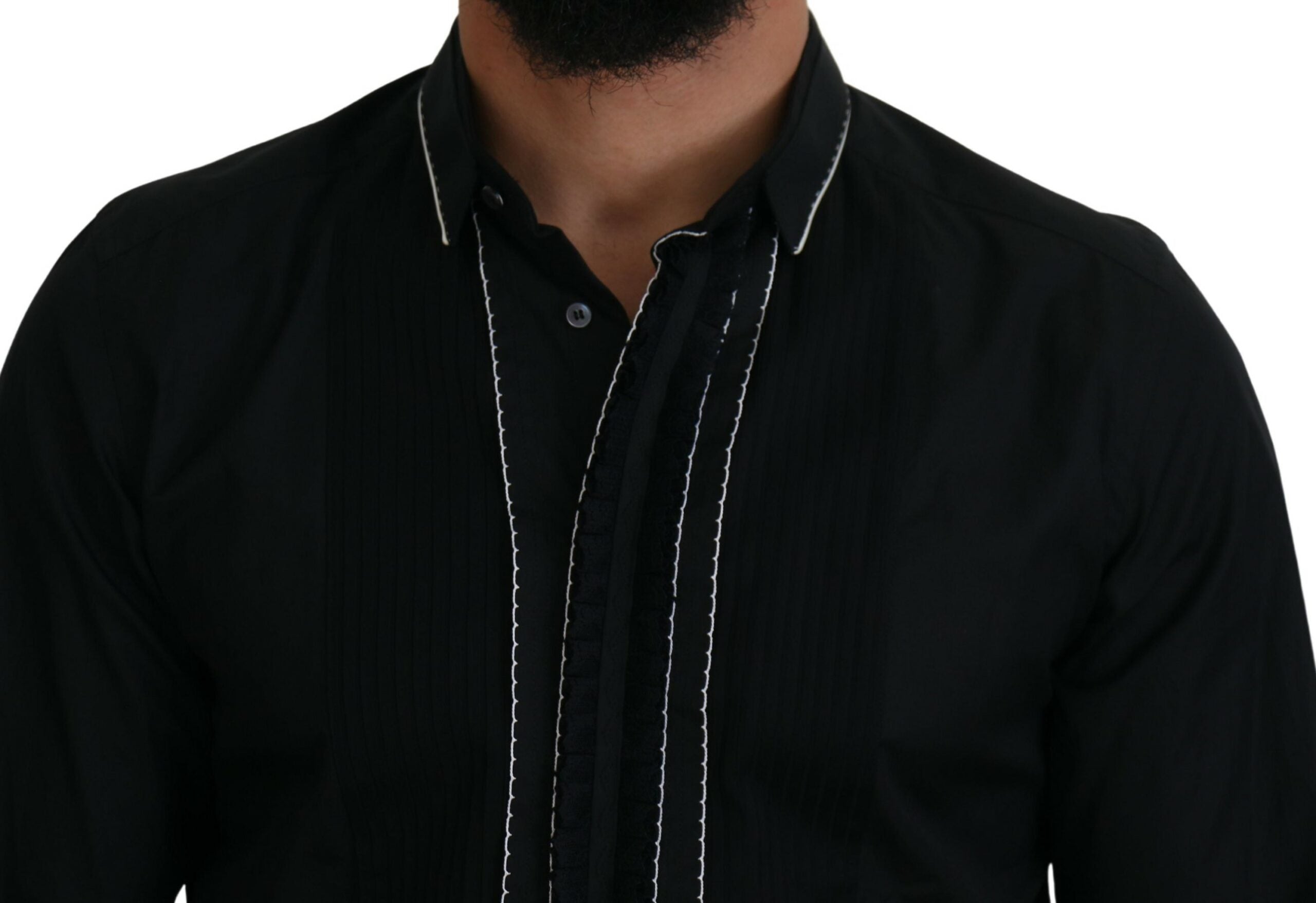 Dolce & Gabbana GULD Svart Slim Fit Bomullsskjorta i Smoking