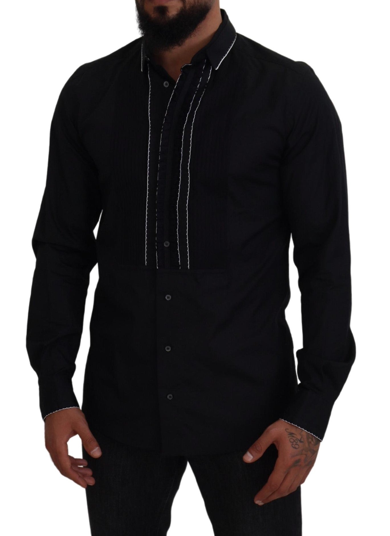 Dolce & Gabbana GULD Svart Slim Fit Bomullsskjorta i Smoking