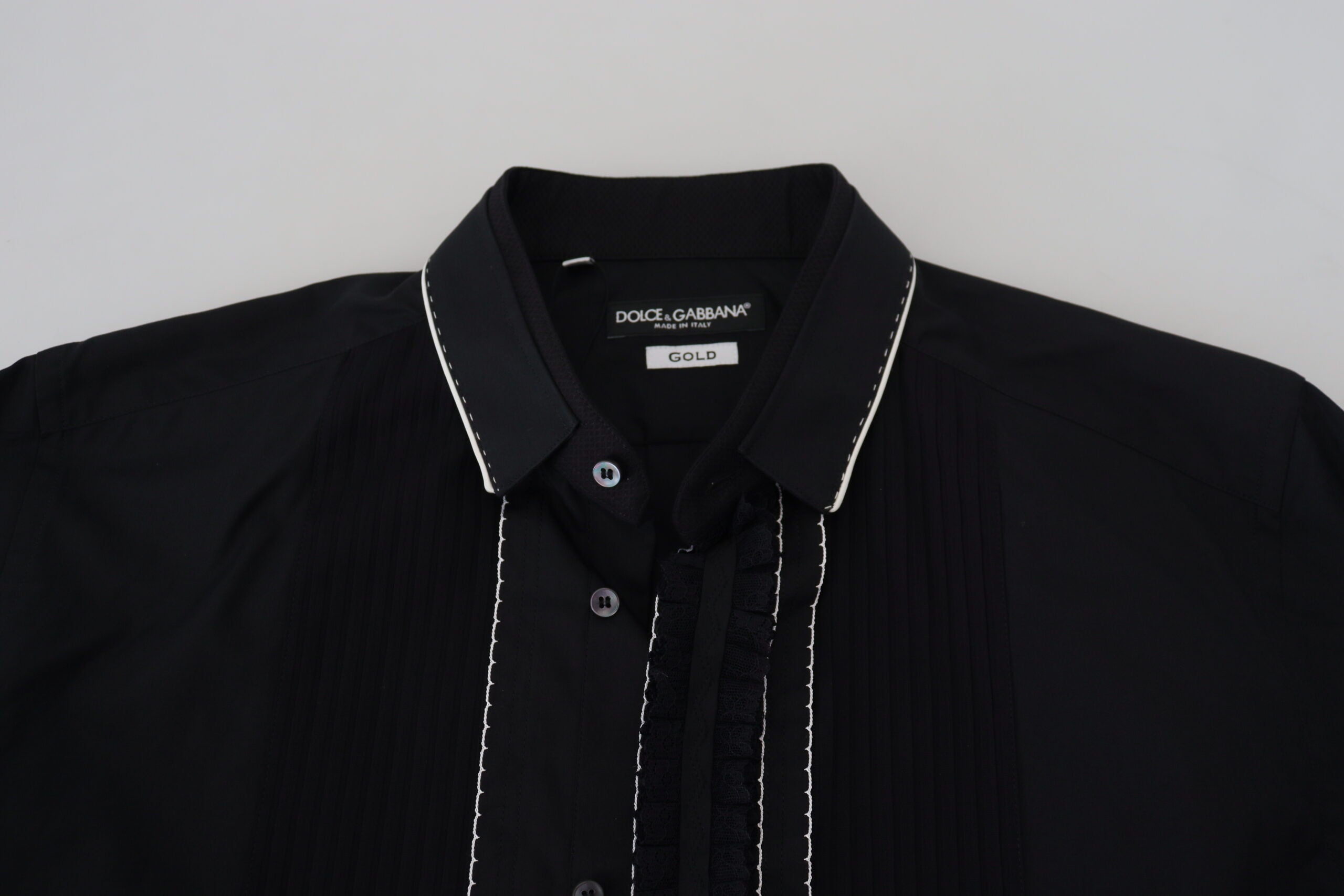 Dolce & Gabbana GULD Svart Slim Fit Bomullsskjorta i Smoking