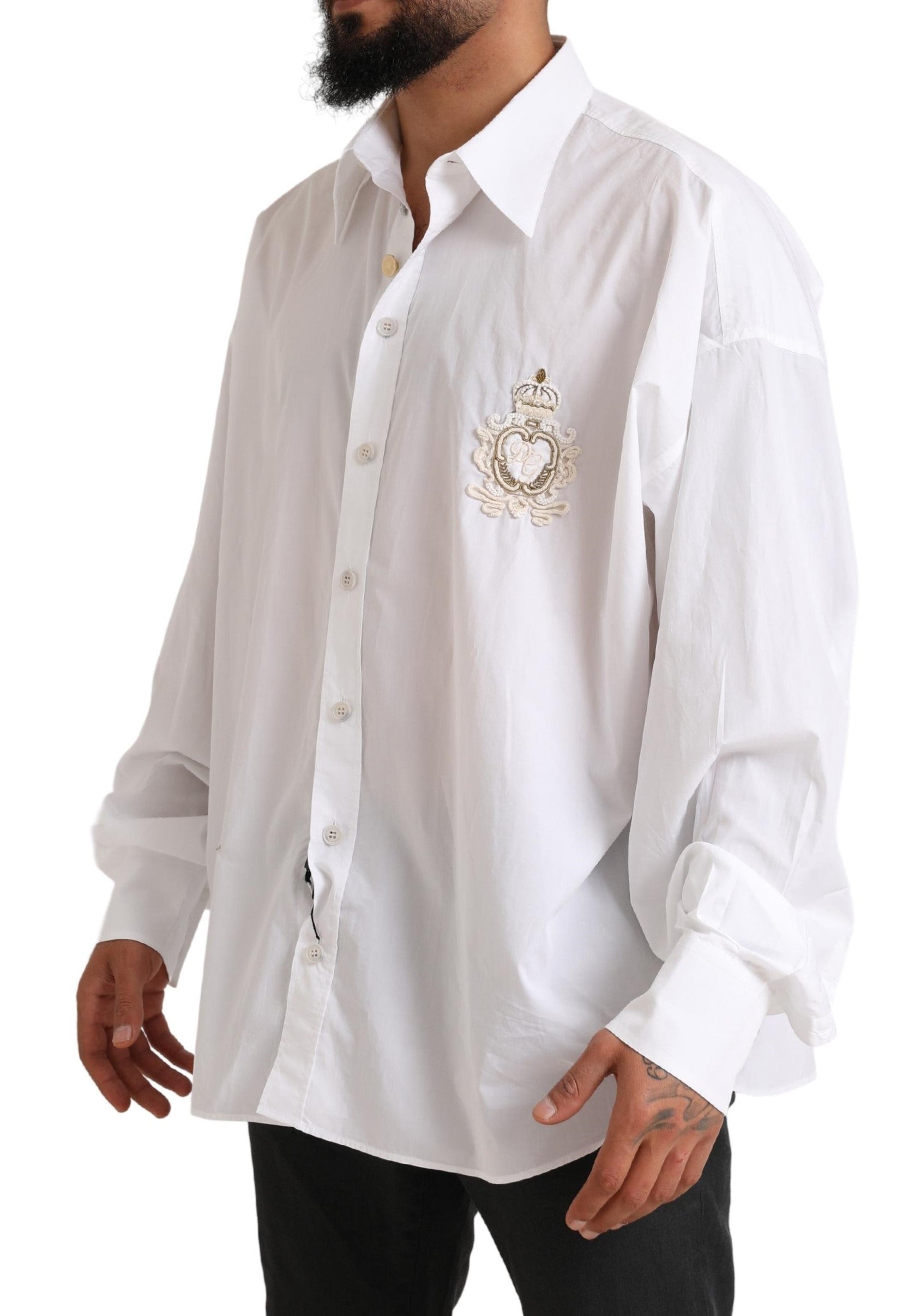 Dolce & Gabbana Vit Logotyp Bomull Casual Långärmad Skjorta