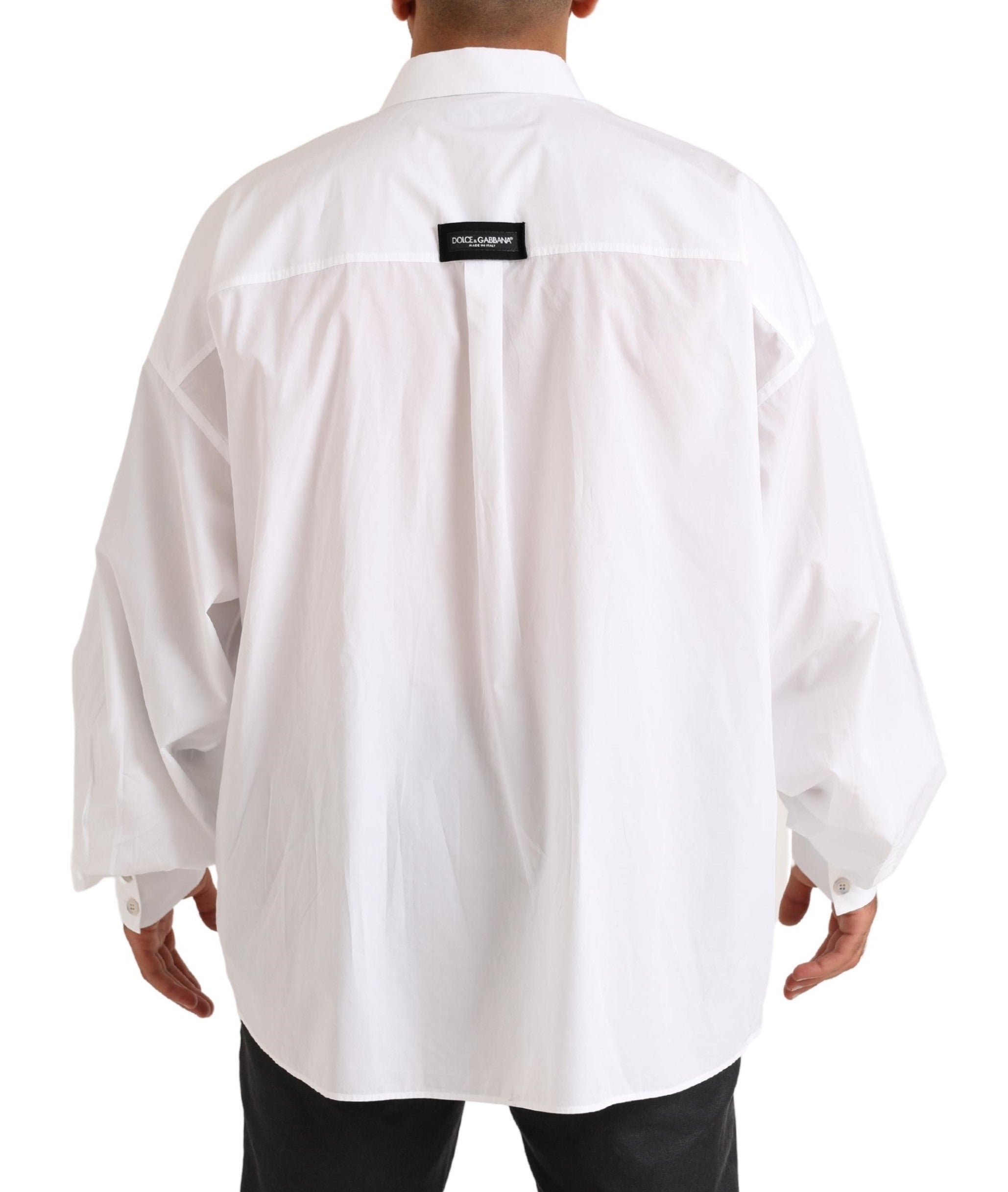 Dolce & Gabbana Vit Logotyp Bomull Casual Långärmad Skjorta