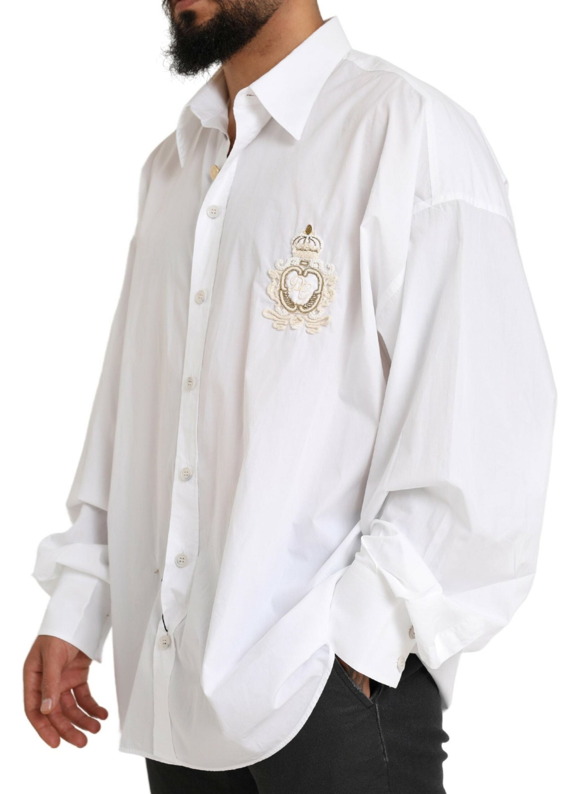 Dolce & Gabbana Vit Logotyp Bomull Casual Långärmad Skjorta