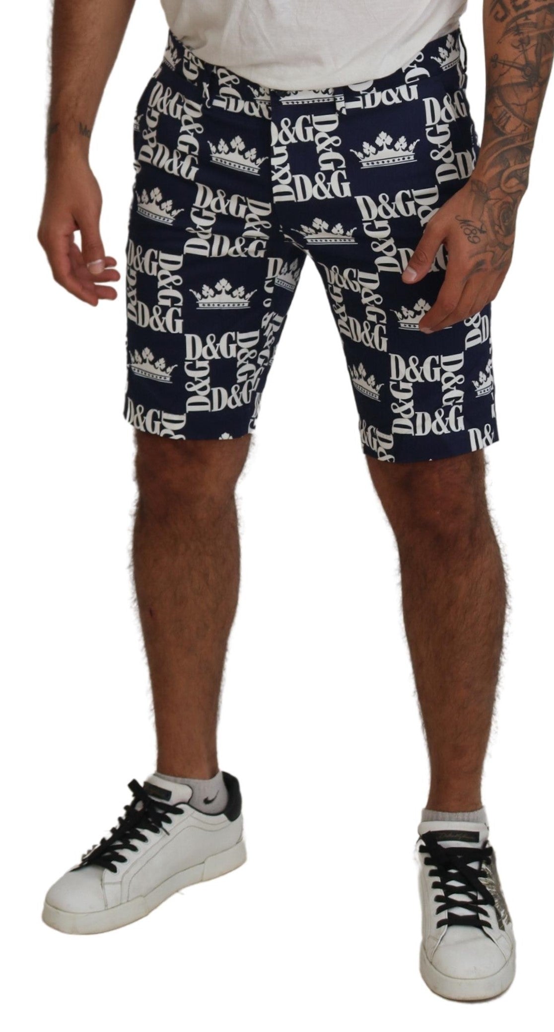 Dolce & Gabbana Blå Logotyptryckta Bomullschinoshorts