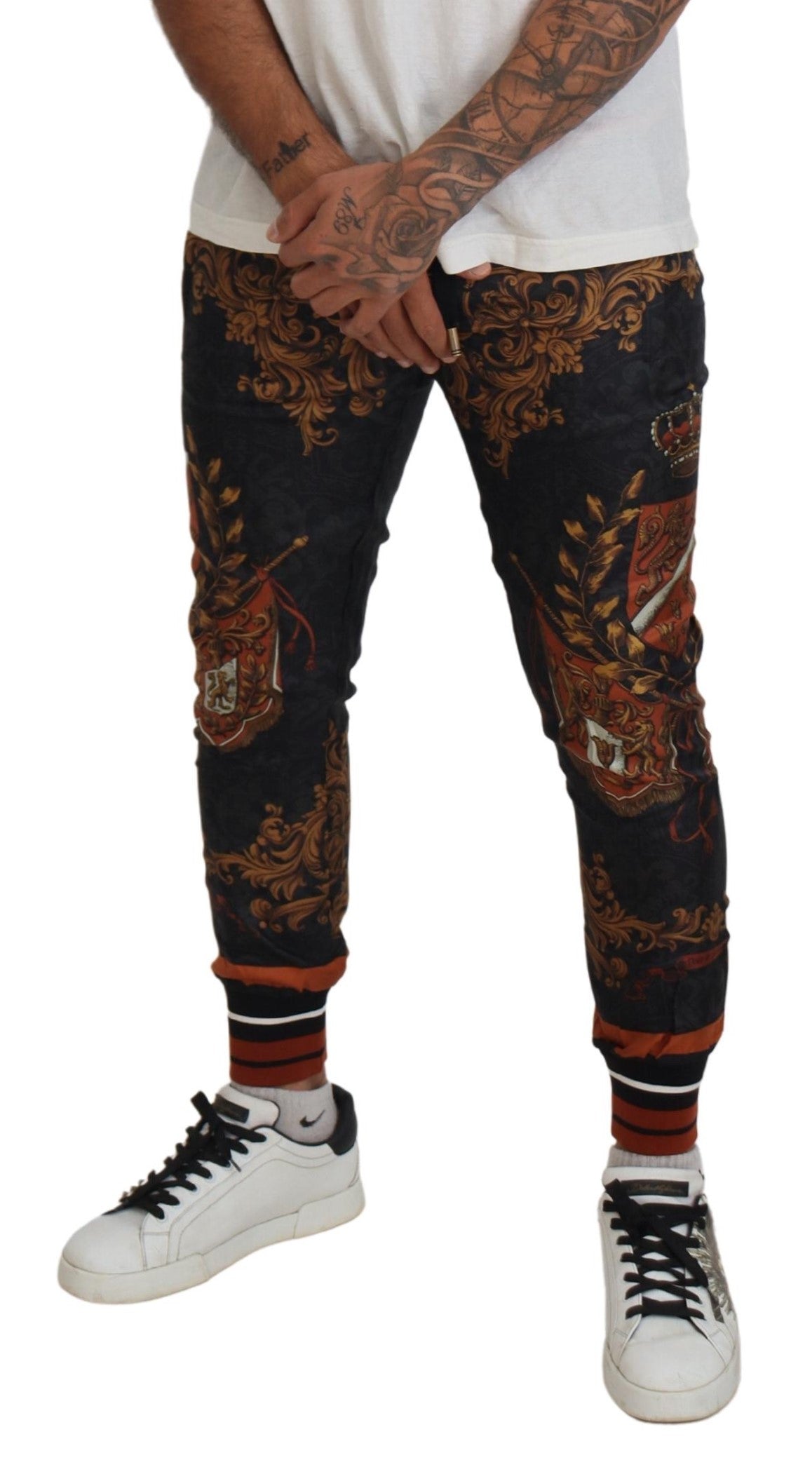 Dolce & Gabbana Grå Siden Barock Kronbyxor Sportbyxor