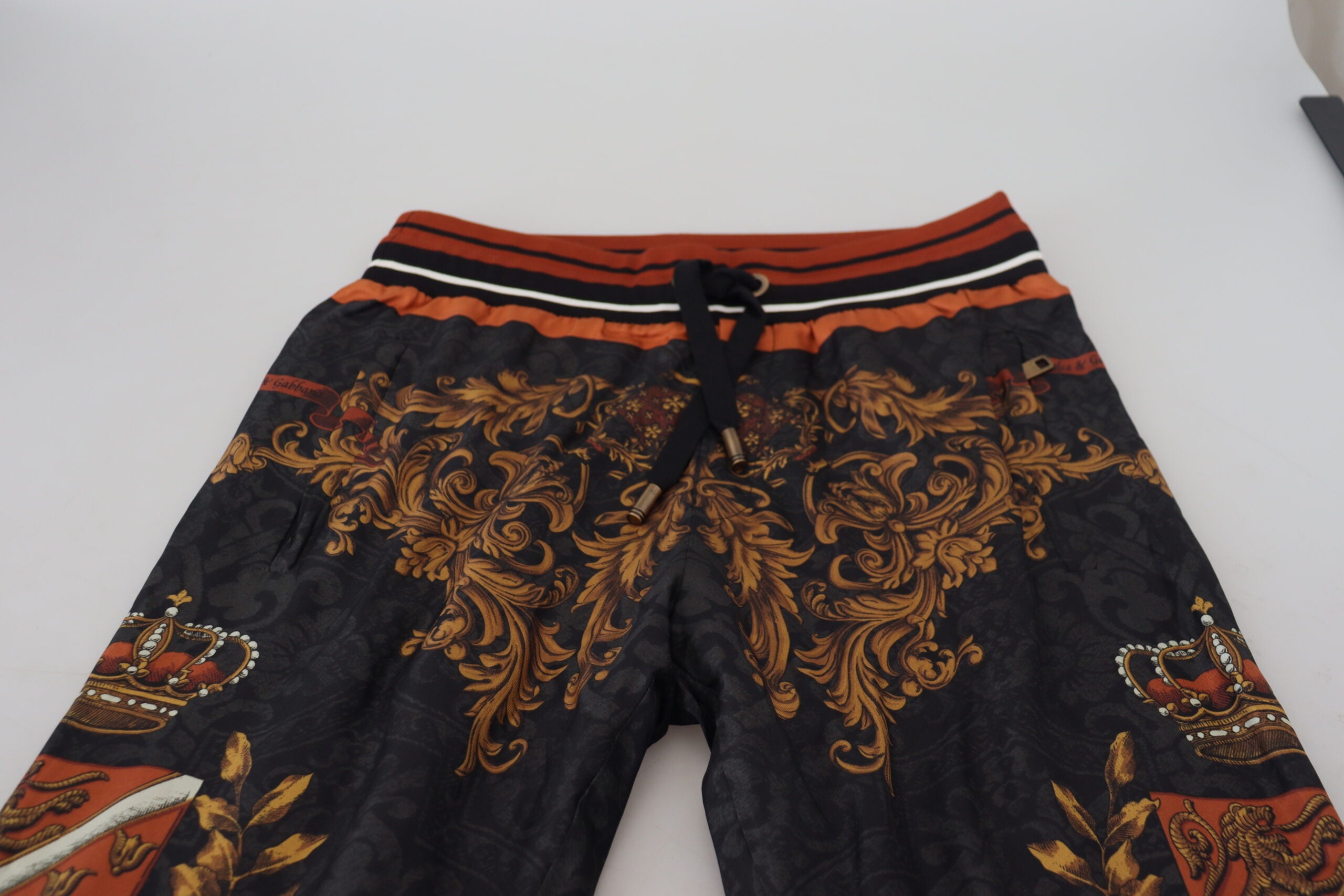 Dolce & Gabbana Grå Siden Barock Kronbyxor Sportbyxor