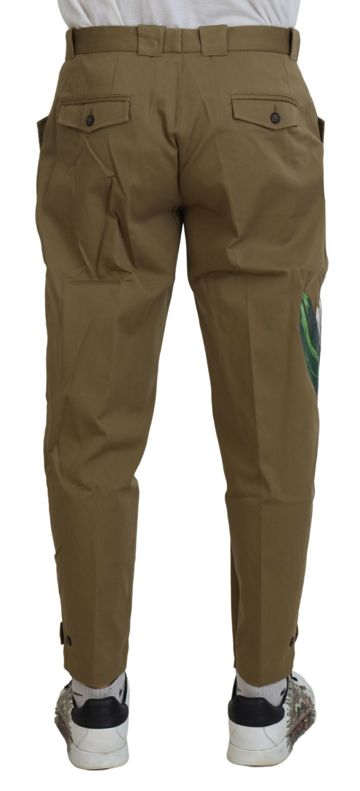 Dolce & Gabbana Beige Bomullsstretchiga Blommiga Chinosbyxor