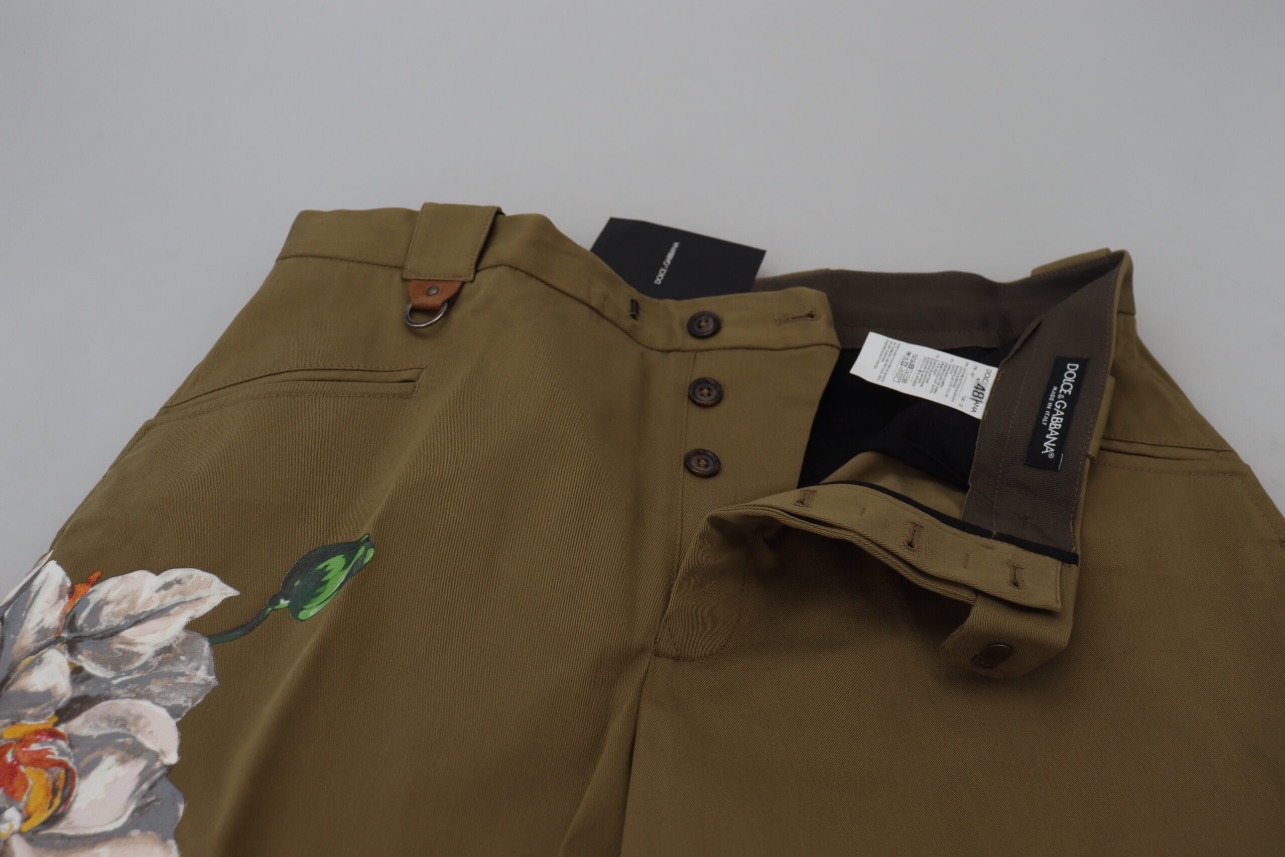 Dolce & Gabbana Beige Bomullsstretchiga Blommiga Chinosbyxor