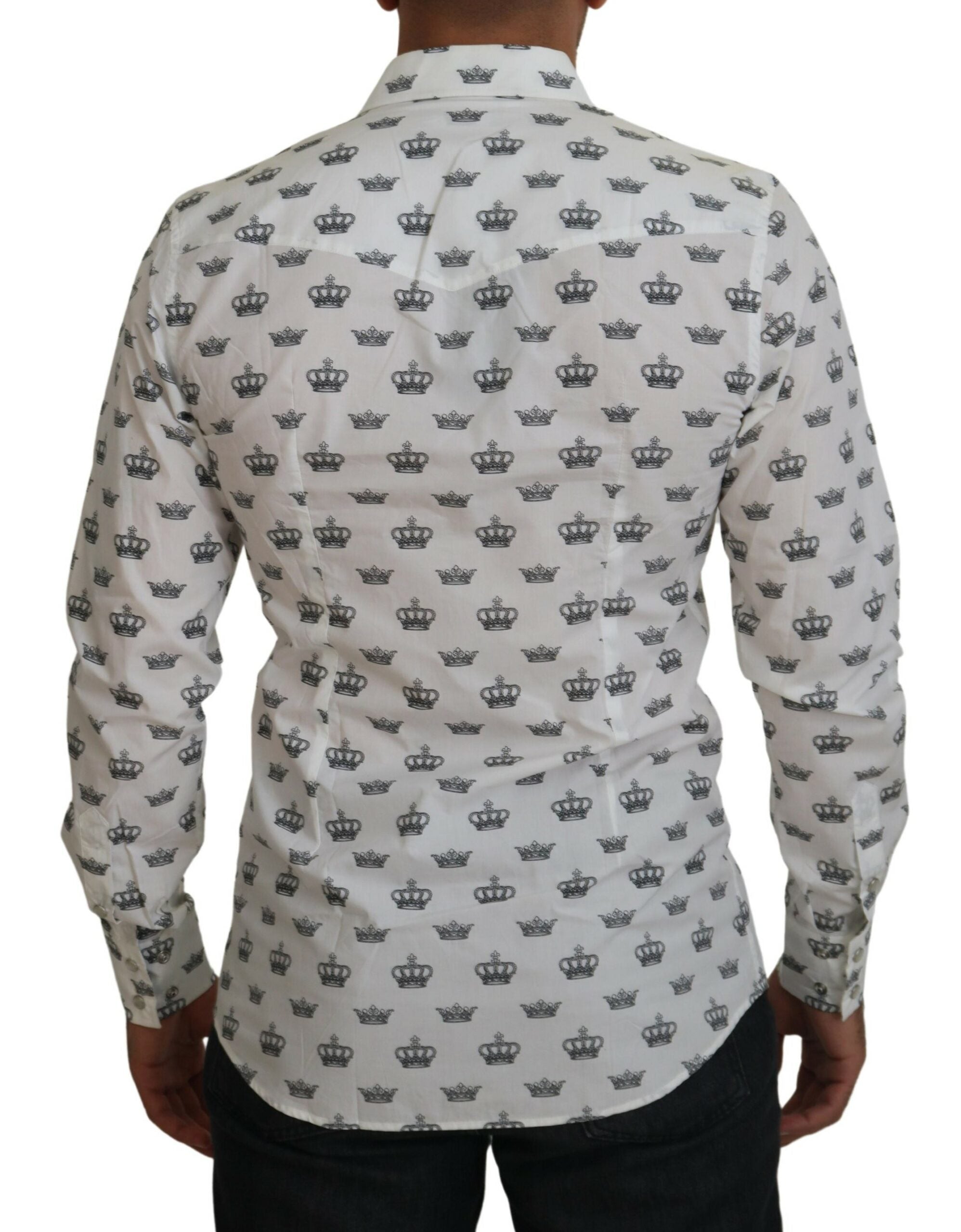 Dolce & Gabbana Vit Kronmönstrad Slim Fit Bomullsskjorta