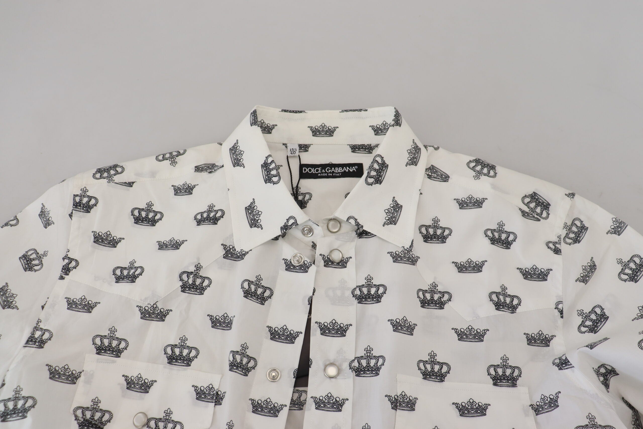Dolce & Gabbana Vit Kronmönstrad Slim Fit Bomullsskjorta