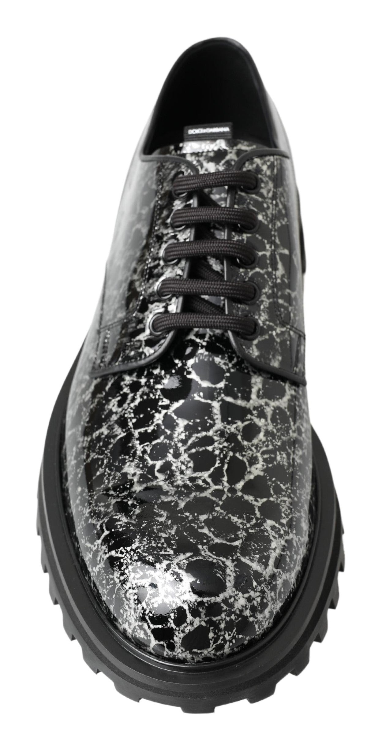 Dolce & Gabbana Svarta Vita Derbyskor i Lackläder