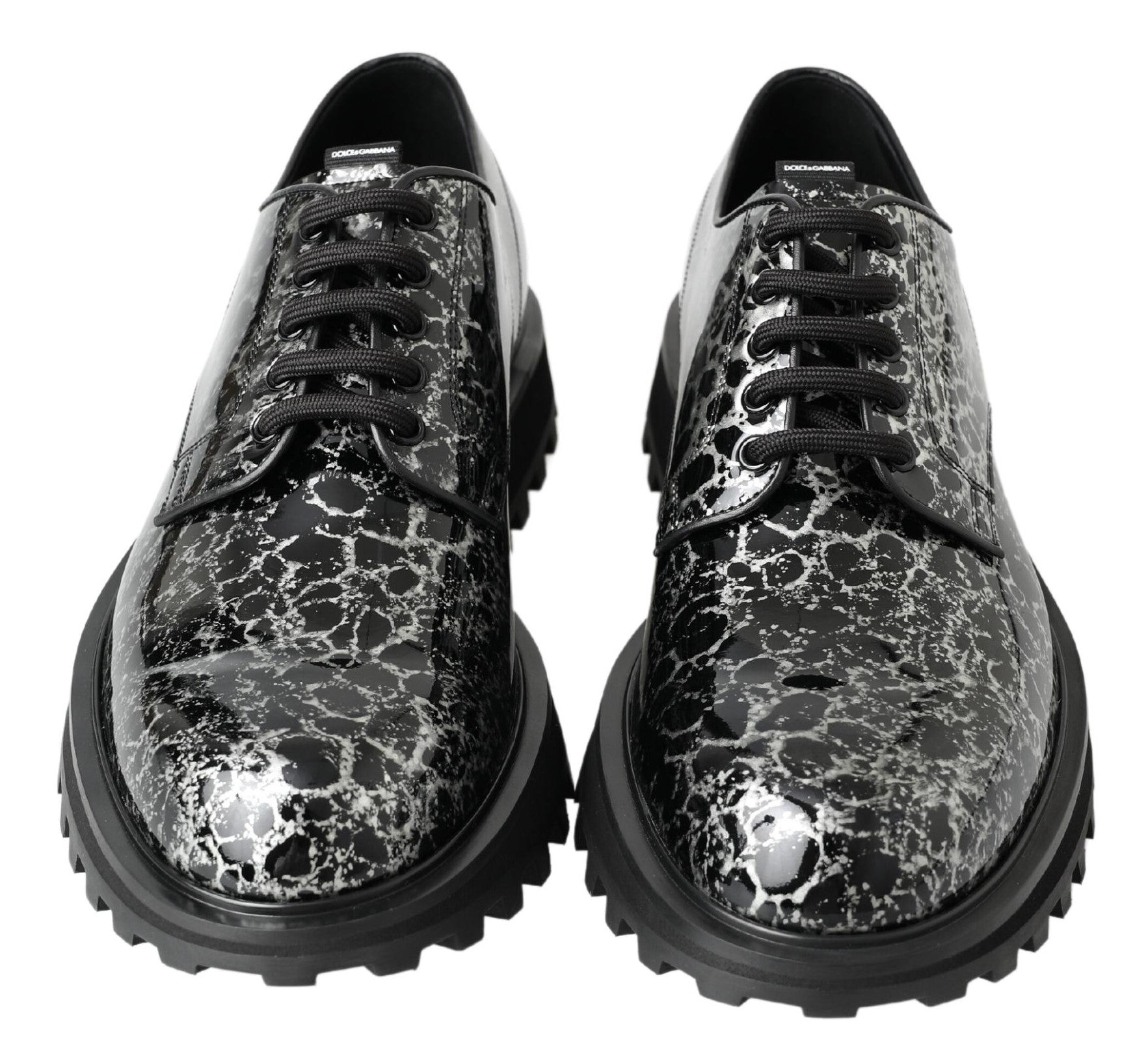 Dolce & Gabbana Svarta Vita Derbyskor i Lackläder