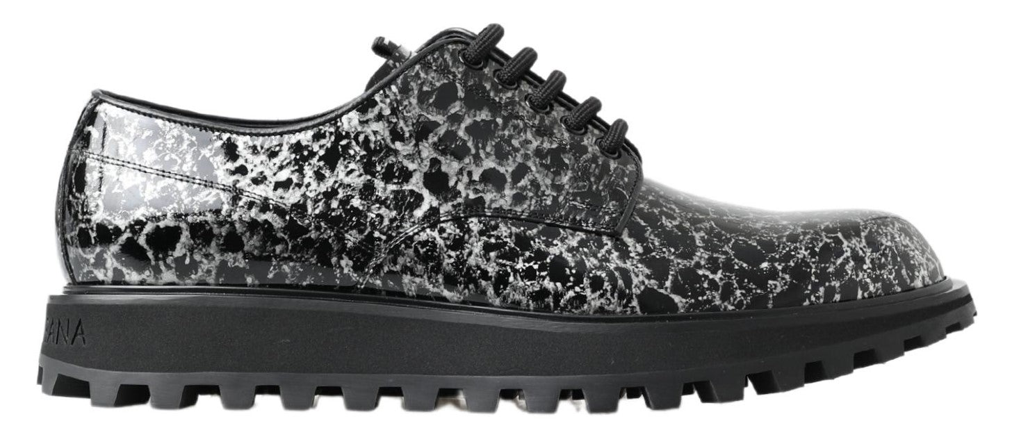 Dolce & Gabbana Svarta Vita Derbyskor i Lackläder