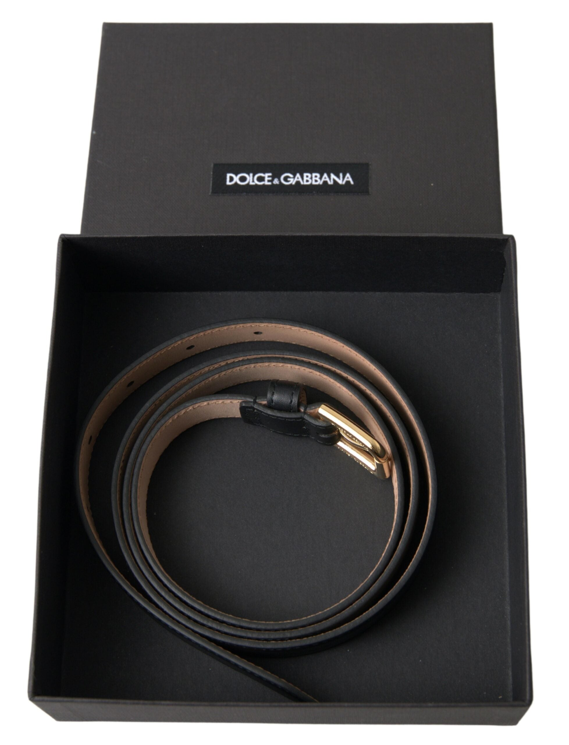 Dolce & Gabbana Svart Läderbälte med Guldfärgat Metallspänne