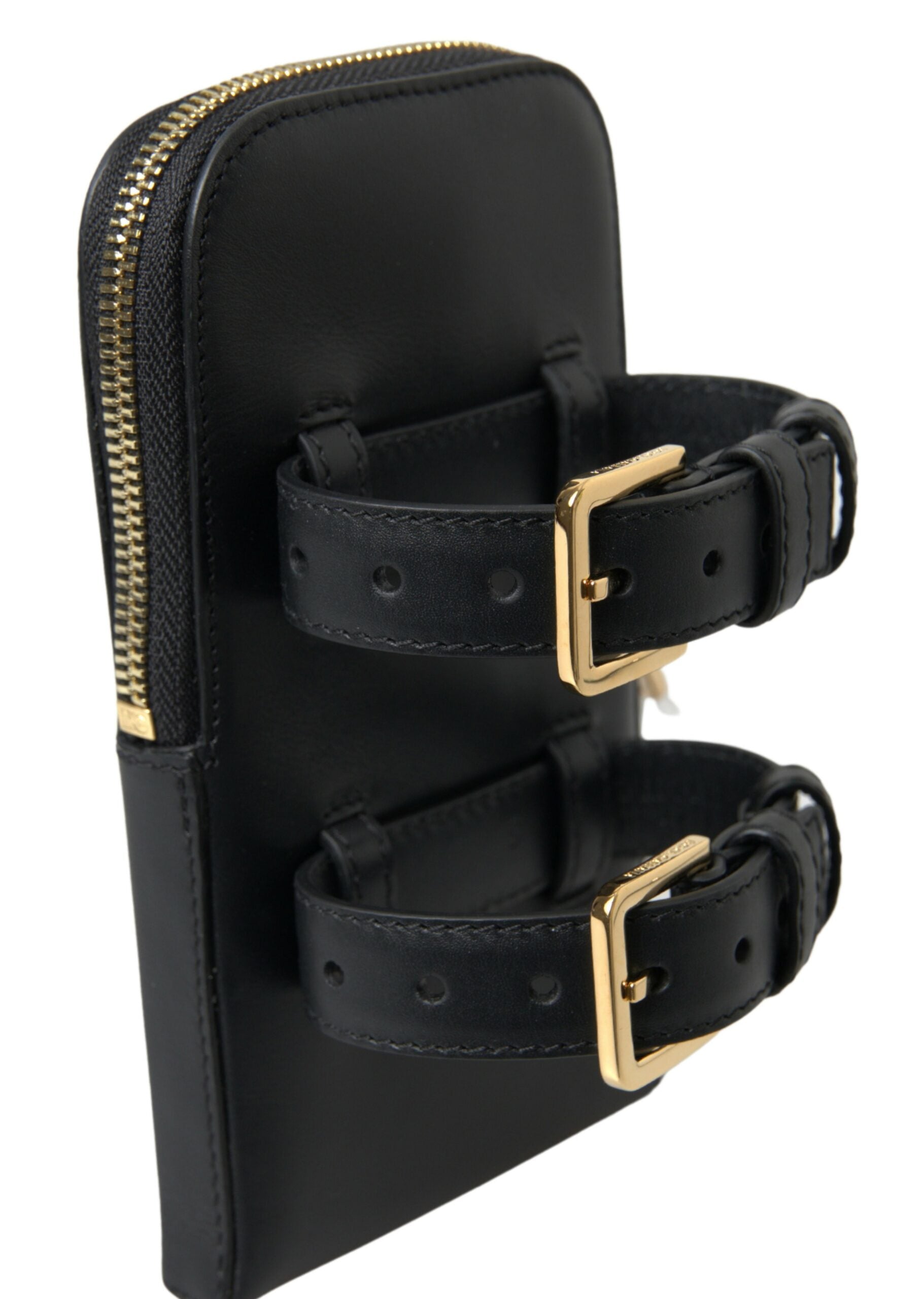 Dolce & Gabbana svart läderväska för män med dubbelt bälte och armband