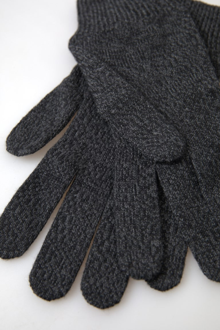 Dolce & Gabbana Grå Virgin Wool Stickade Hands Mitten Herrhandskar
