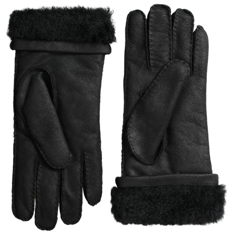 Dolce & Gabbana Svarta Läderpäls Korta Händer Mitten Herrhandskar