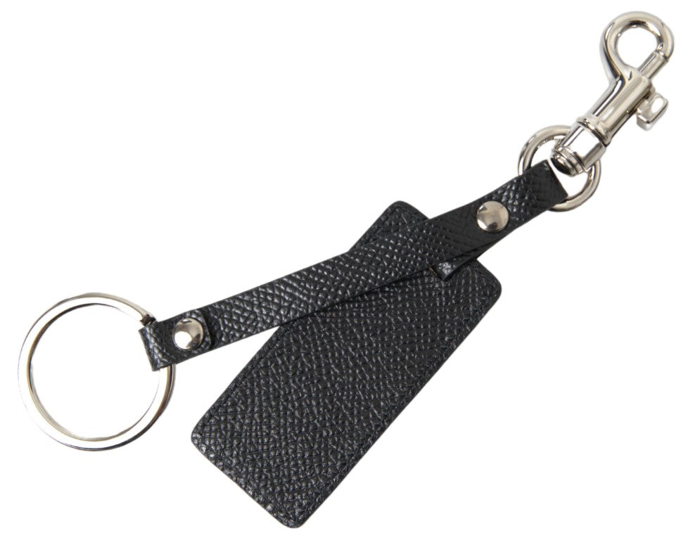 Dolce & Gabbana Svart DG-logotyp Läder Silver Metallnyckelring