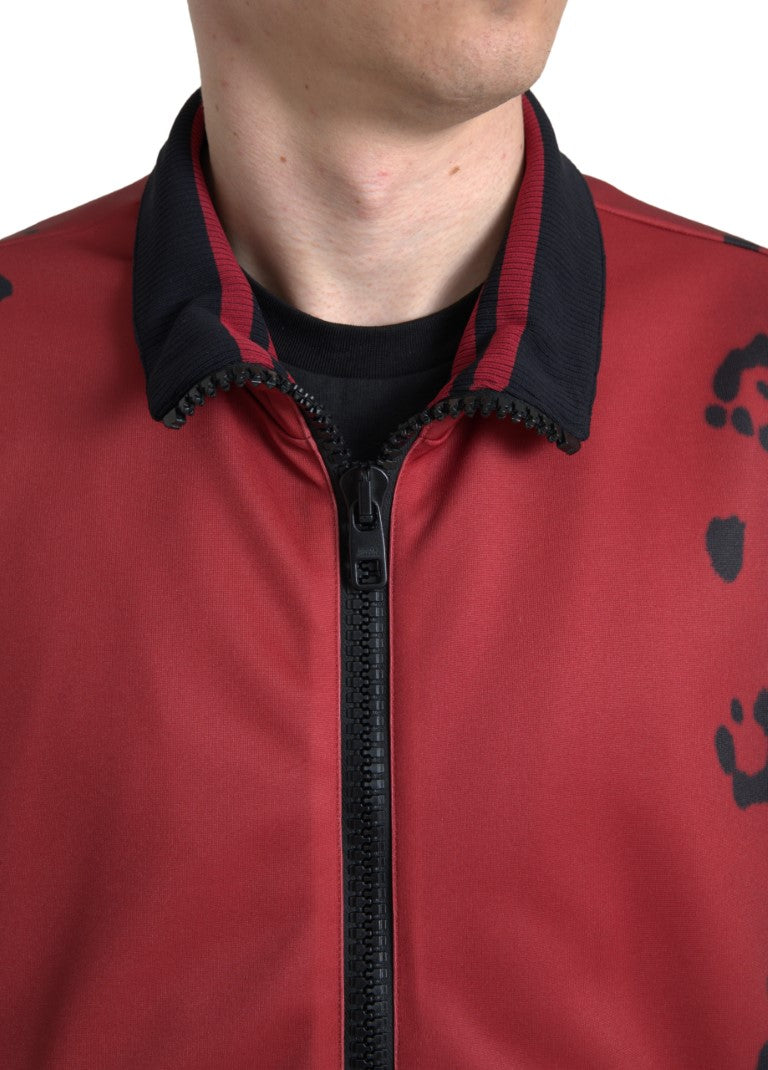 Dolce & Gabbana Röd Leopardfärgad Polyester Bomberjacka med Hel Dragkedja