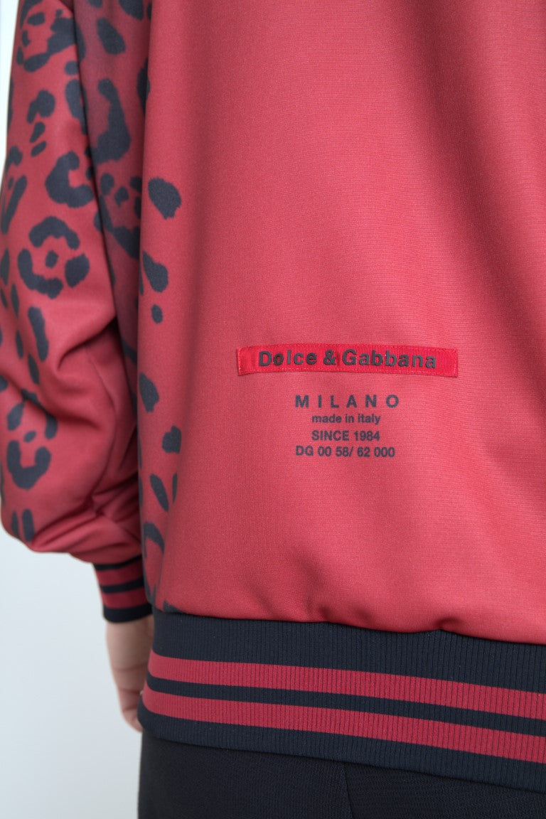 Dolce & Gabbana Röd Leopardfärgad Polyester Bomberjacka med Hel Dragkedja