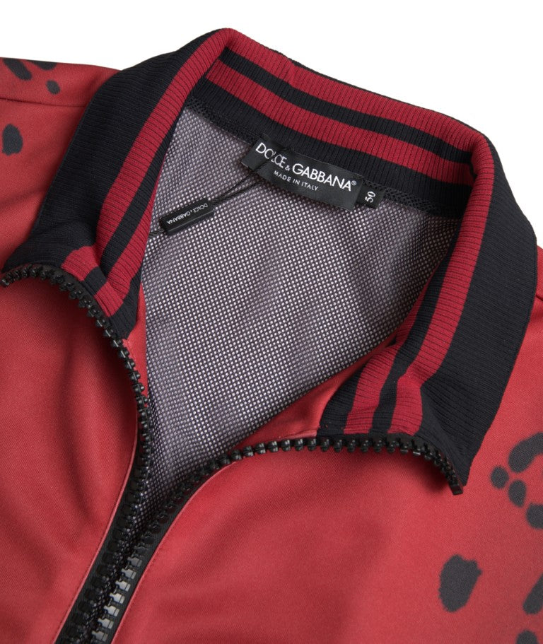 Dolce & Gabbana Röd Leopardfärgad Polyester Bomberjacka med Hel Dragkedja