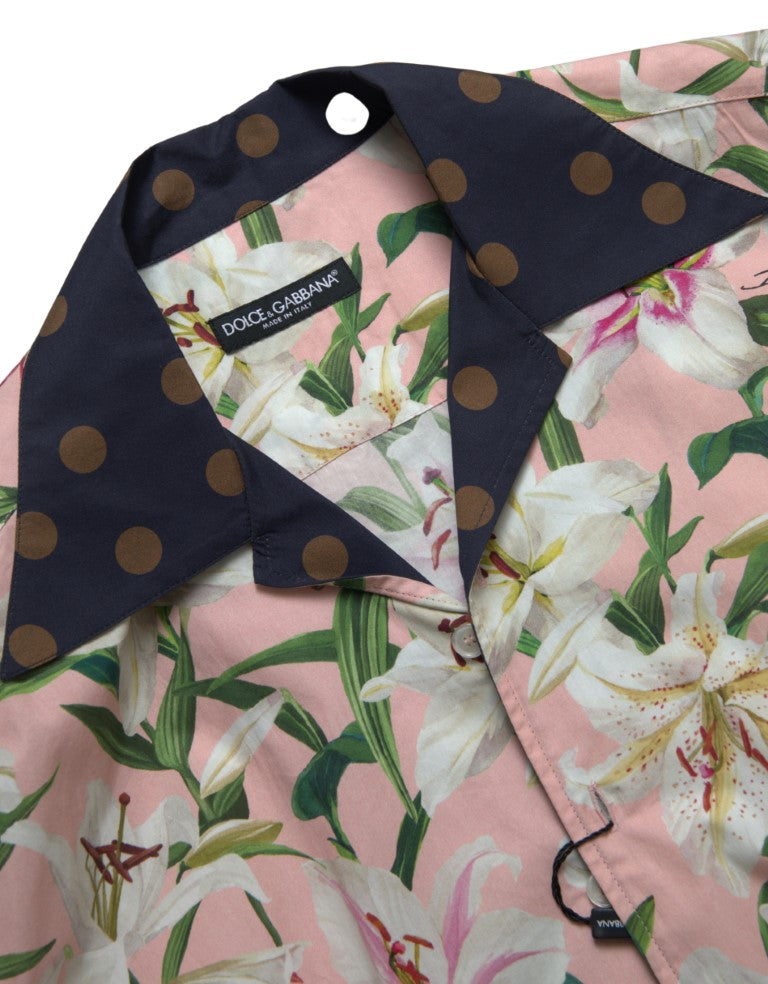 Dolce & Gabbana bomullsskjorta med prickig krage och liljemönster