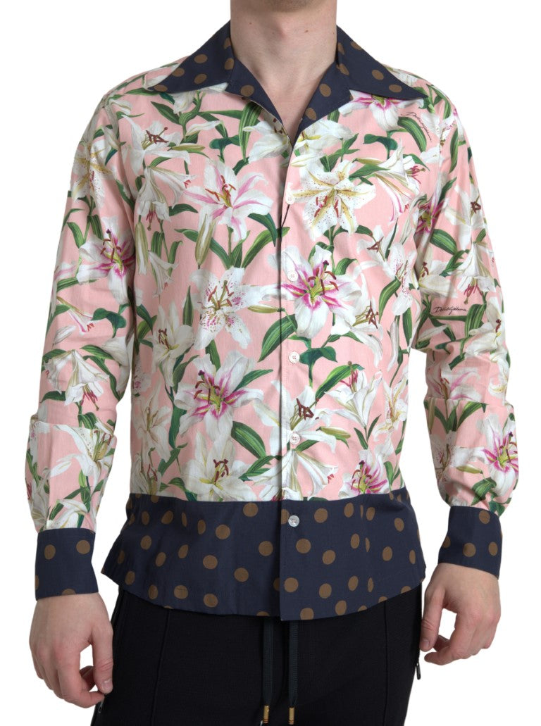 Dolce & Gabbana bomullsskjorta med prickig krage och liljemönster