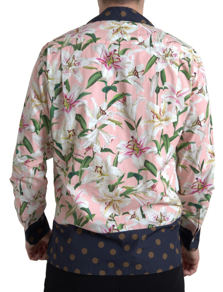 Dolce & Gabbana bomullsskjorta med prickig krage och liljemönster