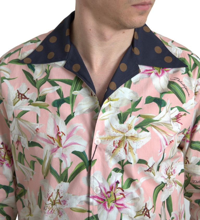 Dolce & Gabbana bomullsskjorta med prickig krage och liljemönster
