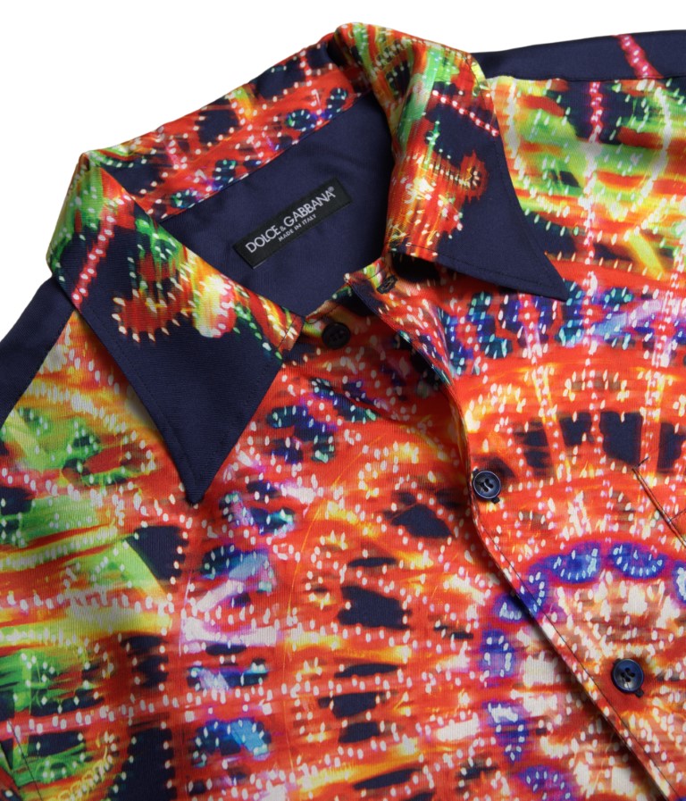 Dolce & Gabbana multicolor armaturtryck herrskjorta siden