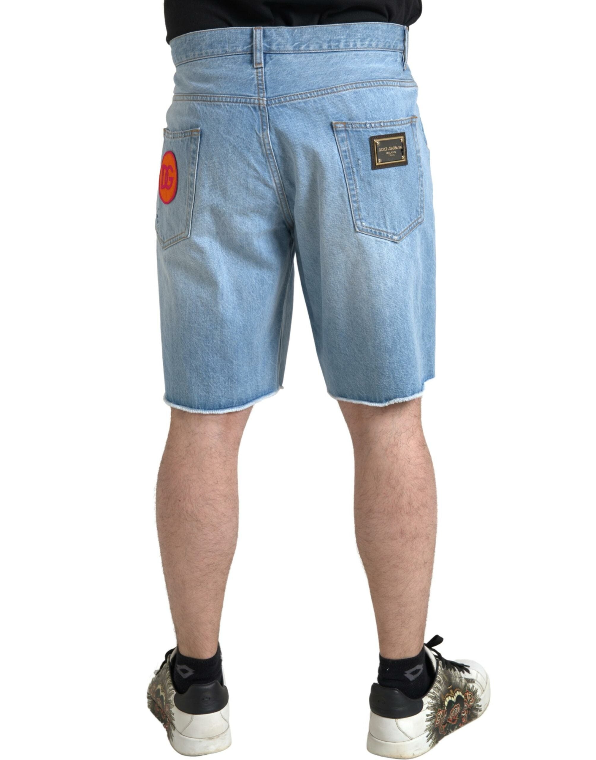 Dolce & Gabbana Ljusblå Bomull Herr Bermuda Jeansshorts