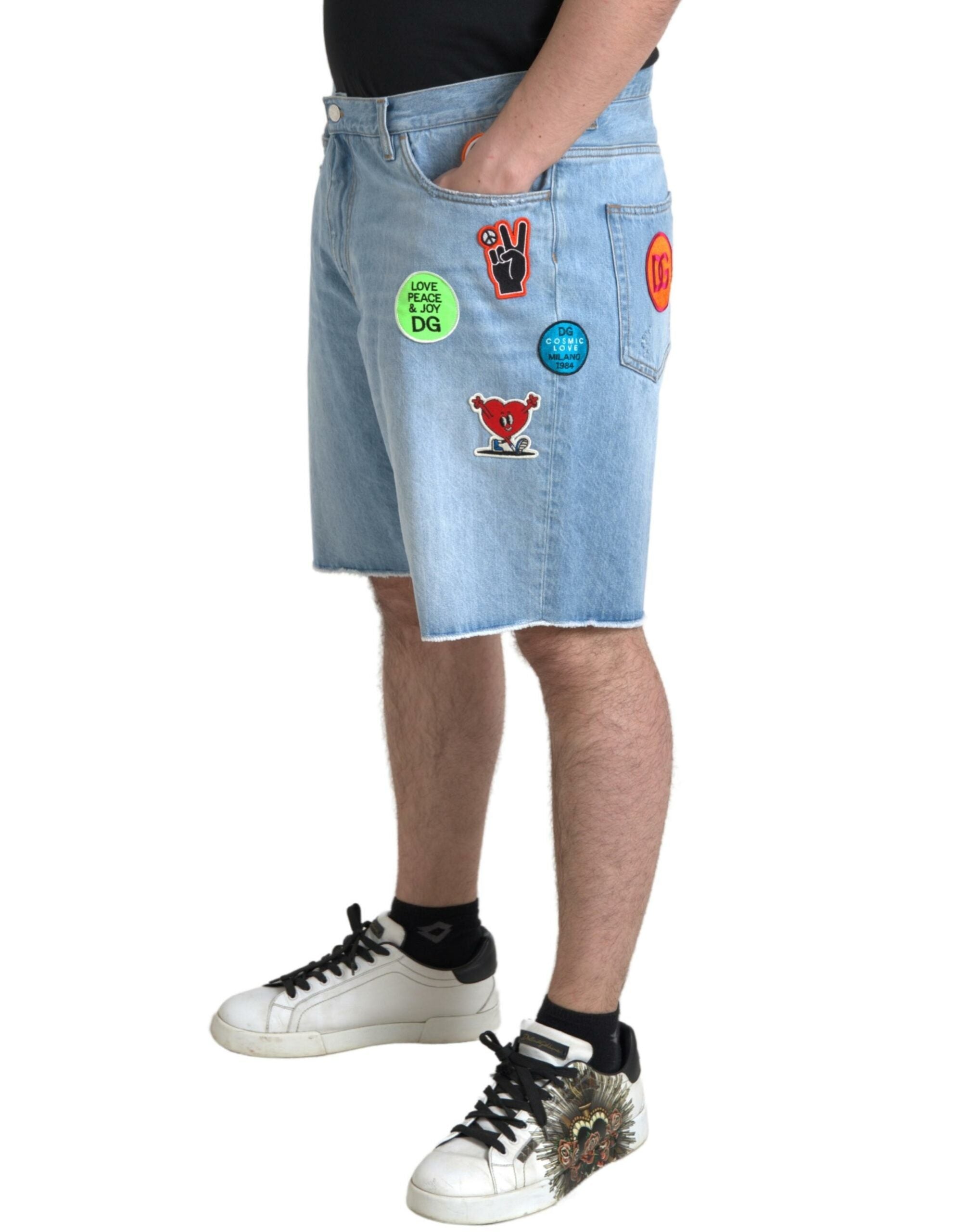 Dolce & Gabbana Ljusblå Bomull Herr Bermuda Jeansshorts
