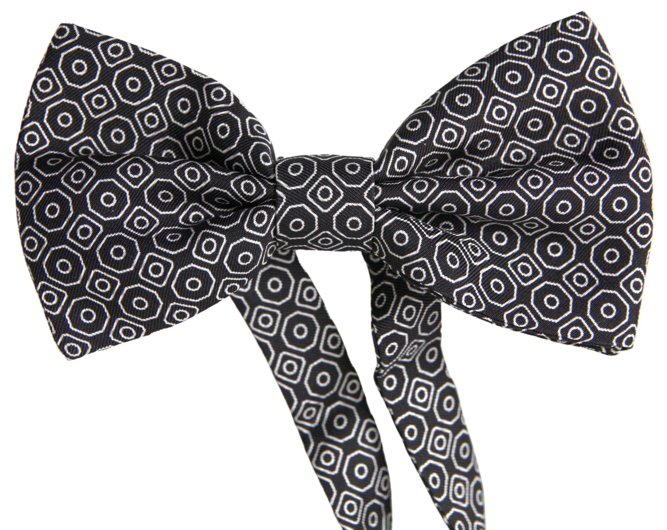 Dolce & Gabbana Svartvit Mönster Justerbar Halsringning Papillon Fluga